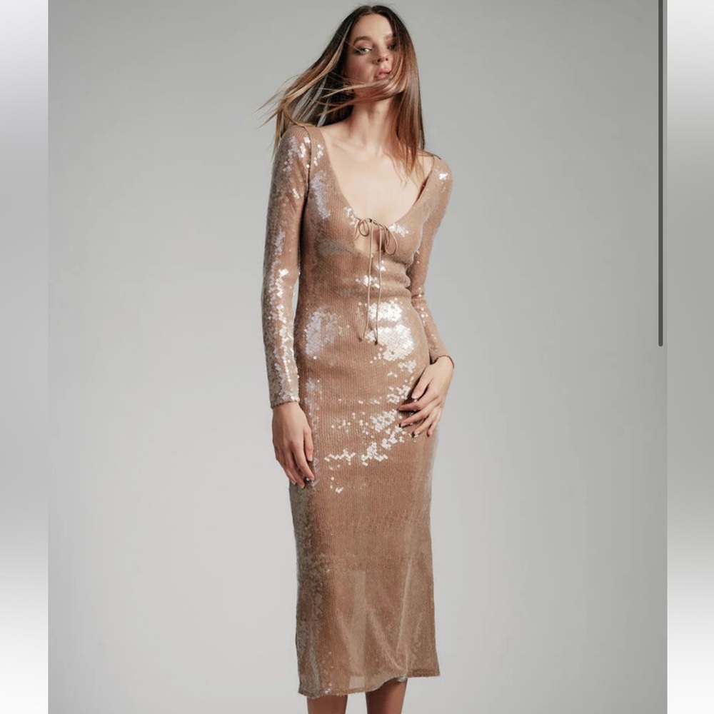 Bardot Verona Sequin Maxi Dress In Nude